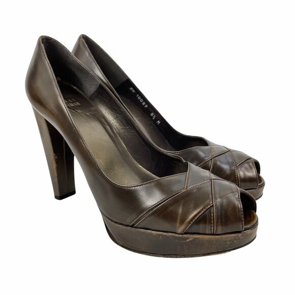 Stuart Weitzman Peep Toe Braided Pumps Metallic Brown Size 8.5M - Picture 2 of 11